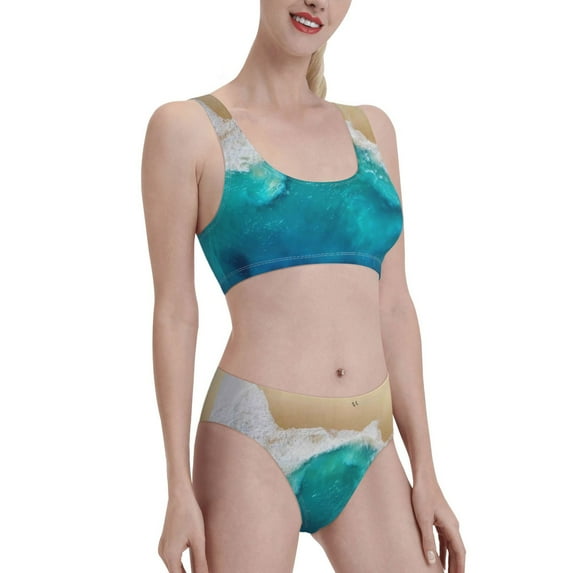 Picia Beach Women's High Waisted Bikini Scoop Neck Swimsuit Two Pieces Bathing Suit-Medium