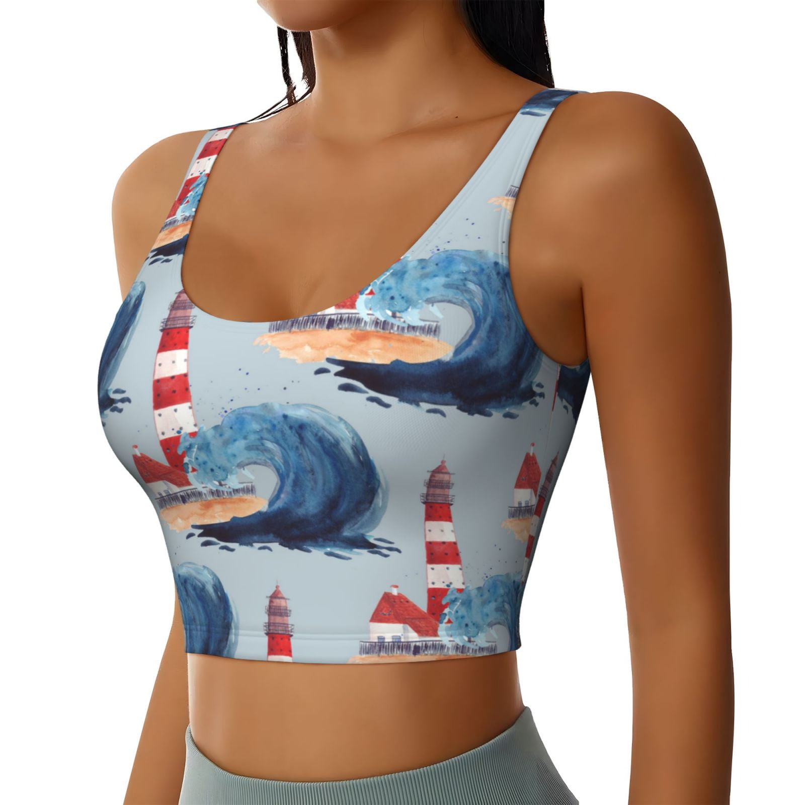 Picia Beacon In The Huge Waves Of The Surf Sports Bra for Women,Padded ...