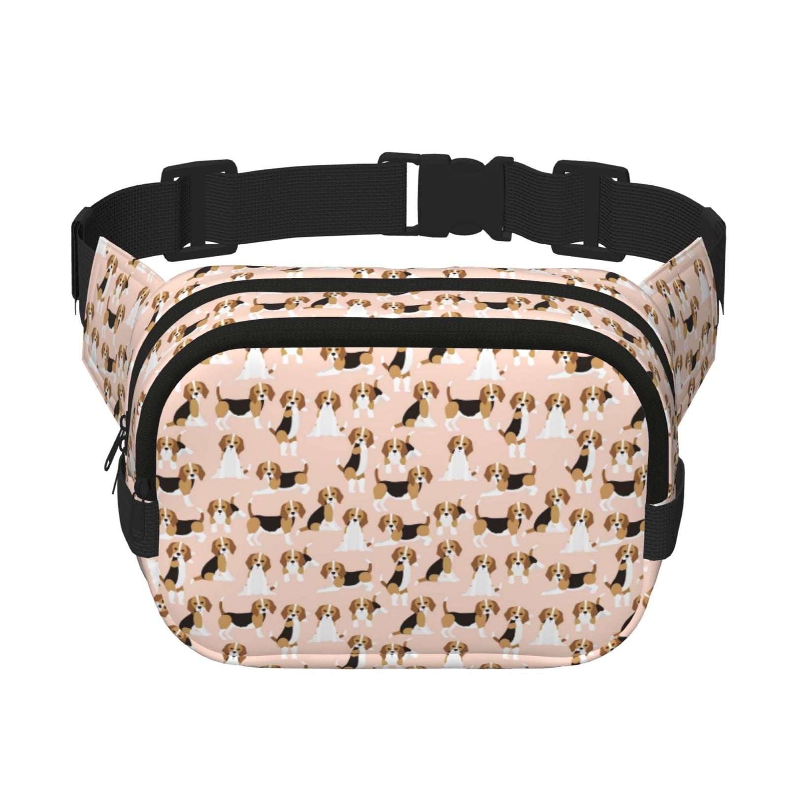 Picia Beagle Dog On Brown Print Square Double-Layer Waist Bag Mini Adjustable Waist Belt Bag Exercise Running Travel Hiking