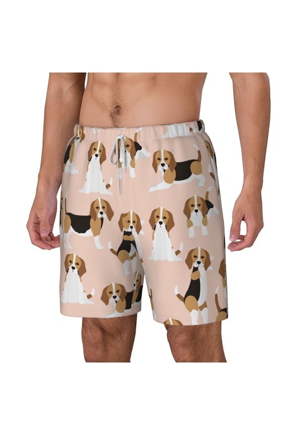 Beagle Dog On Brown pattern Mens Swim Trunks with Compression Liner Stretch Beach Shorts Quick Dry with Zipper Pockets No-Chafing Board Shorts-Small