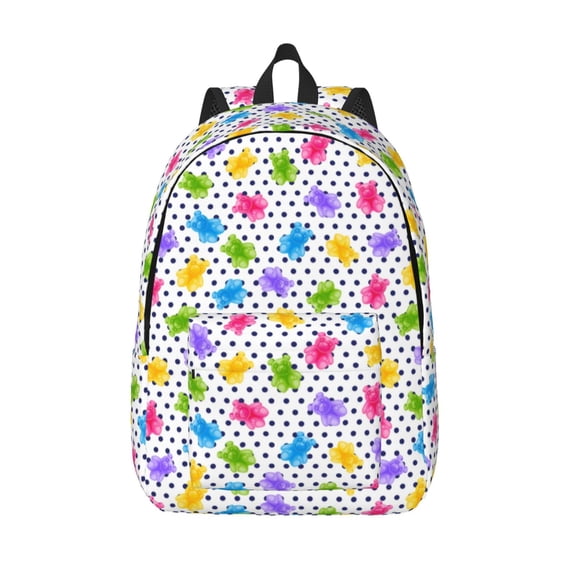 Picia Bear And Polka Dot Printed Canvas Daypack - Stylish and Durable Vintage Compact Backpack - Class, Work, Travel, or Laptop Bookbag,Organized Compartments-Small