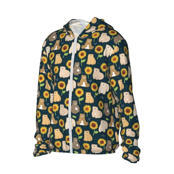 Picia Bear Sunflower Women's Men's UPF 50  Sun Protection Hoodie Shirt Long Sleeve SPF Fishing Outdoor UV Hiking Lightweight Shirts-X-Large