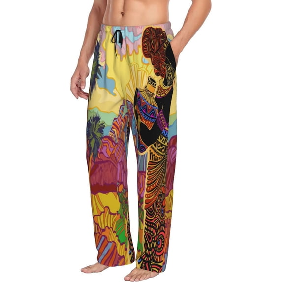 Picia Beautiful African Woman Mens Soft Woven Cotton Elastic Waistband Sleep Pajama Pant Lounge Sleep Pant With Pockets And Drawstring-X-Large