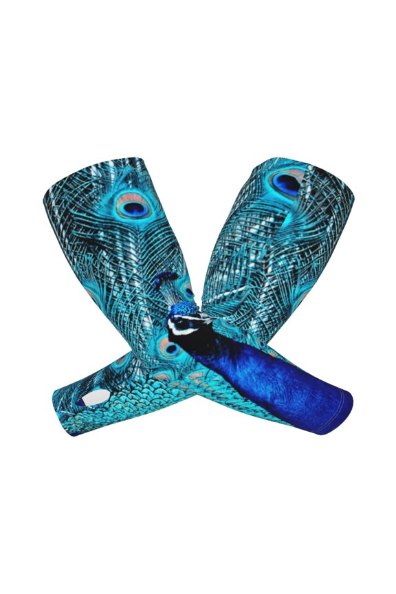 Beautiful Blue Peacock Arm Sleeves for Men and Women - Tattoo Cover Up UPF 50+ Cooling Sports Sleeve for Basketball Golf Football-One Size