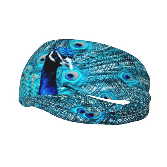 Picia Beautiful Blue Peacock Print Mens Running Headband,Mens Sweatband Sports Headband for Running,Cycling,Basketball,Yoga,Fitness Workout