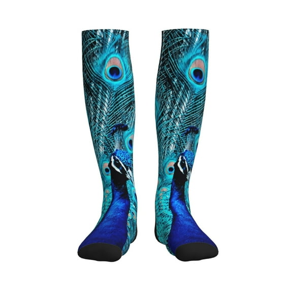 Picia Beautiful Blue Peacock Printed Sports Compression Socks - 15-20mmHg Graduated Compression, High-Performance Soft and Breathable Socks for Men and Women