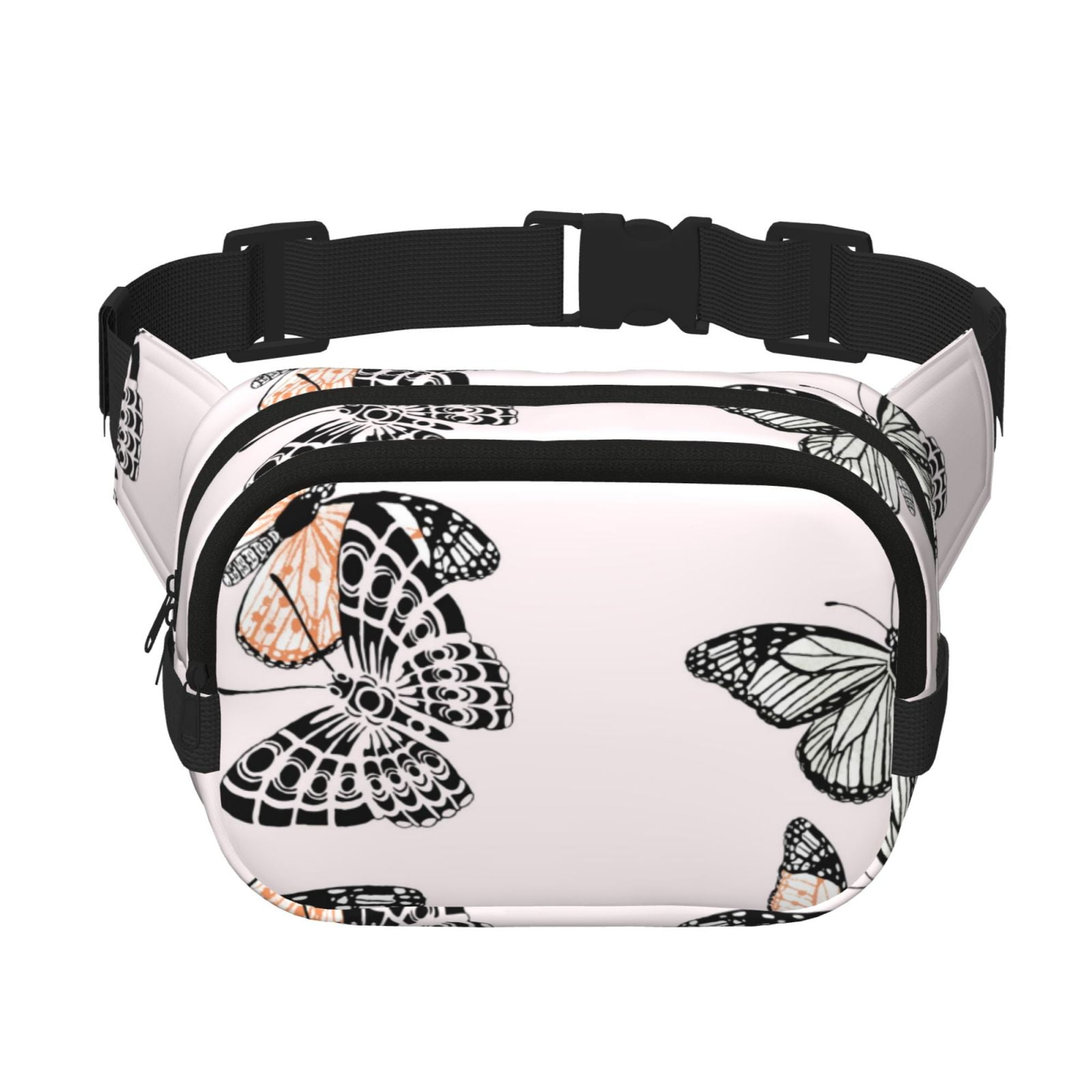 Picia Beautiful Butterfly Print Square Double-Layer Waist Bag Mini Adjustable Waist Belt Bag Exercise Running Travel Hiking