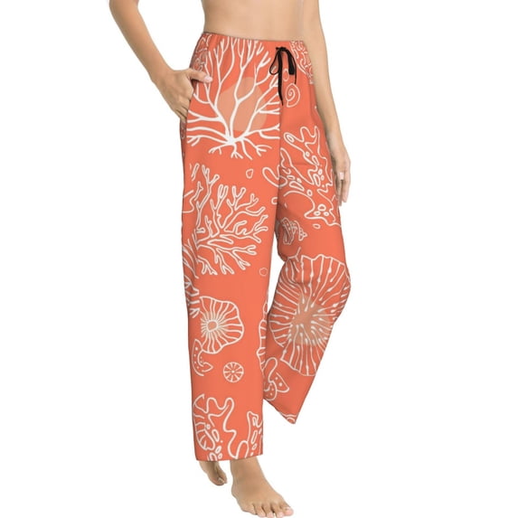 Picia Beautiful Corals Womens Soft Woven Cotton Elastic Waistband Sleep Pajama Pant Lounge Sleep Pant With Pockets And Drawstring-Small
