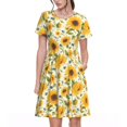 thumbnail image 1 of Picia Beautiful Countryside Sunflower Pattern Women's Short Sleeve Summer Dress Pleated Loose Swing Knee Length Short Sleeve Swing Dresses, 1 of 6