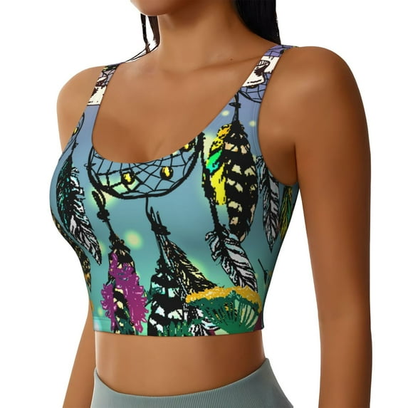 Picia Beautiful Dreamcatcher Sports Bra for Women,Padded Strappy Sports Bras Medium Support Yoga Bra with Removable Cups,Running Yoga Bra-Small