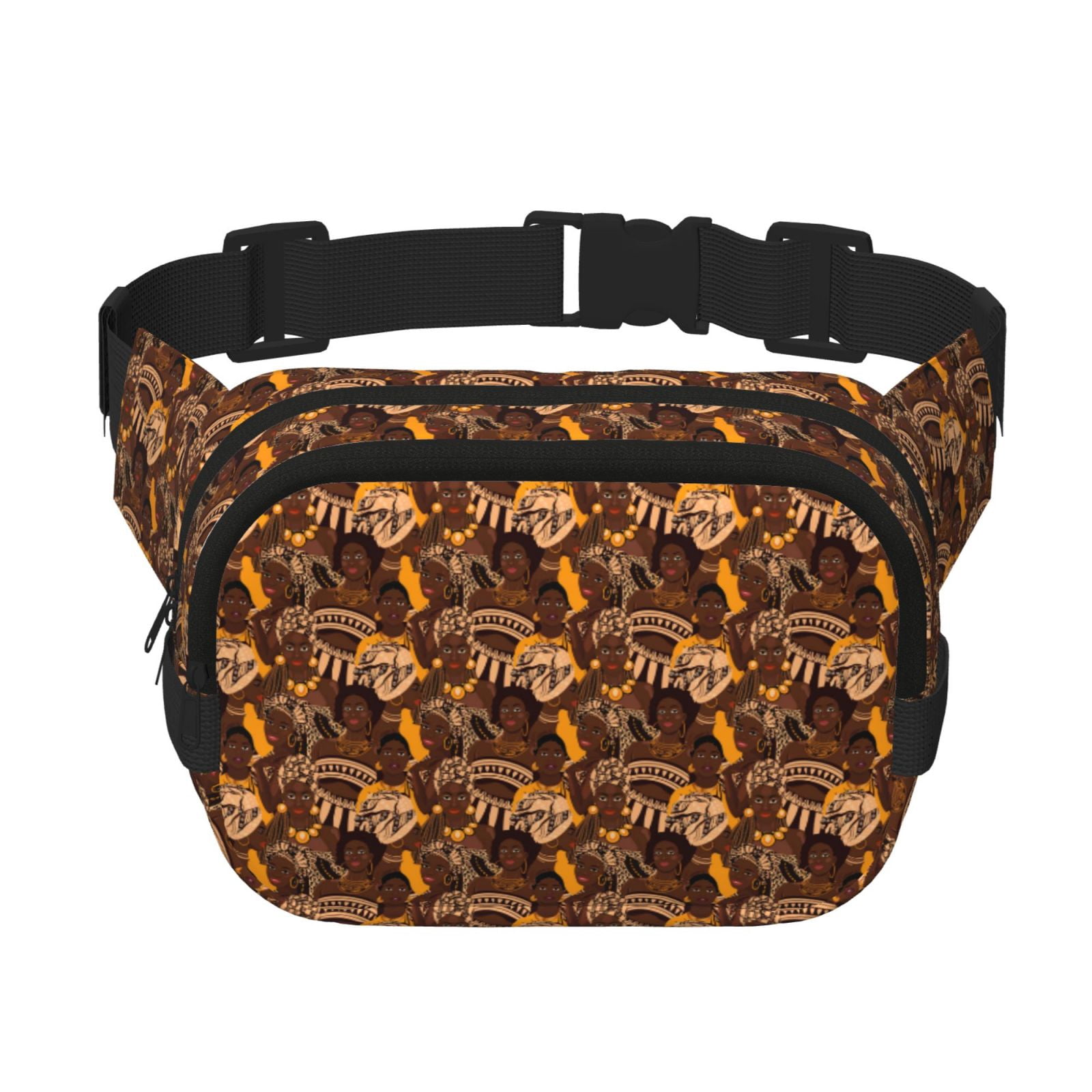 Picia Beautiful Ethnic African Women Print Square Double-Layer Waist Bag Mini Adjustable Waist Belt Bag Exercise Running Travel Hiking