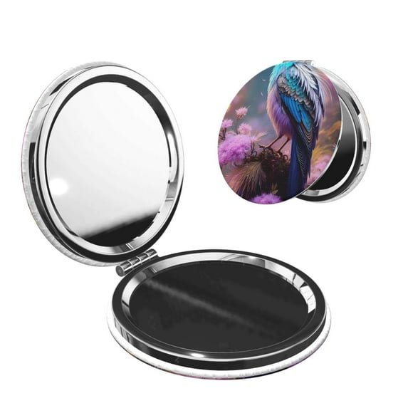 Picia Beautiful Flower Blue Bird for Compact Vanity Mirror , Travel Makeup Mirror , Portable Magnifying Cosmetic Mirror for Daily, Work, Business-Round Shape