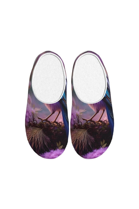 Beautiful Flower Blue Bird for Women's Lamb-hug Comfy Fleece House Slippers Memory Foam, Slip-on House Shoes Indoor Outdoor-35/36