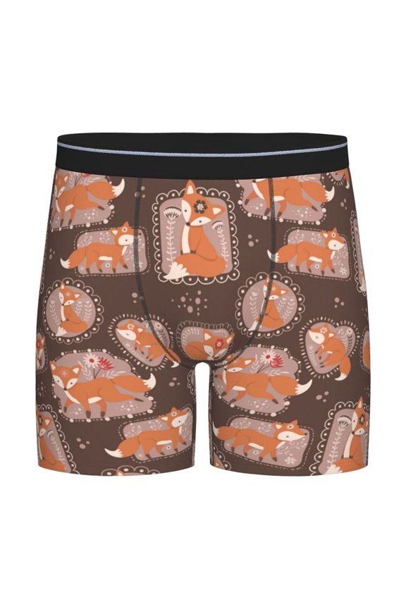 Beautiful Fox Pattern Men's Athletic Long Leg Briefs , Performance Stretch UnderwearMoisture-Wicking