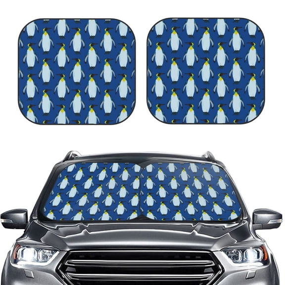 Picia Beautiful King Penguin Pattern 2 Piece Car Windshield Sun Shade Foldable | Foldable Sun Shield for Front Window Blocks UV Rays and Keeps Your Vehicle Cool-Small