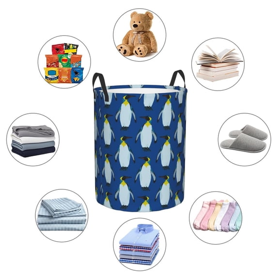 Picia Beautiful King Penguin Pattern Large Laundry Basket, Waterproof, Freestanding Laundry Hamper, Collapsible Tall Clothes Hamper with Extended Handles-