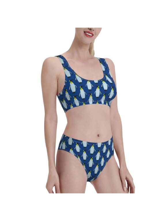 Beautiful King Penguin Pattern Women's High Waisted Bikini Scoop Neck Swimsuit Two Pieces Bathing Suit-