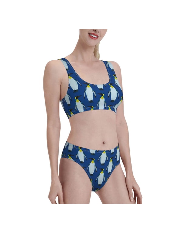 Beautiful King Penguin Pattern Women's High Waisted Bikini Scoop Neck Swimsuit Two Pieces Bathing Suit-XX-Large