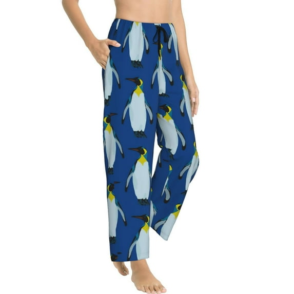 Picia Beautiful King Penguin Pattern Womens Soft Woven Cotton Elastic Waistband Sleep Pajama Pant Lounge Sleep Pant With Pockets And Drawstring-X-Large