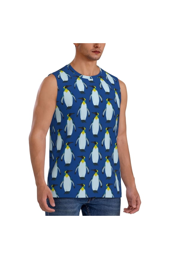 Beautiful King Penguin Pattern mens Cotton Tank Undershirts , Moisture-wicking Ribbed Tanks, Lightweight Cotton Tank Undershirts-3X-Large
