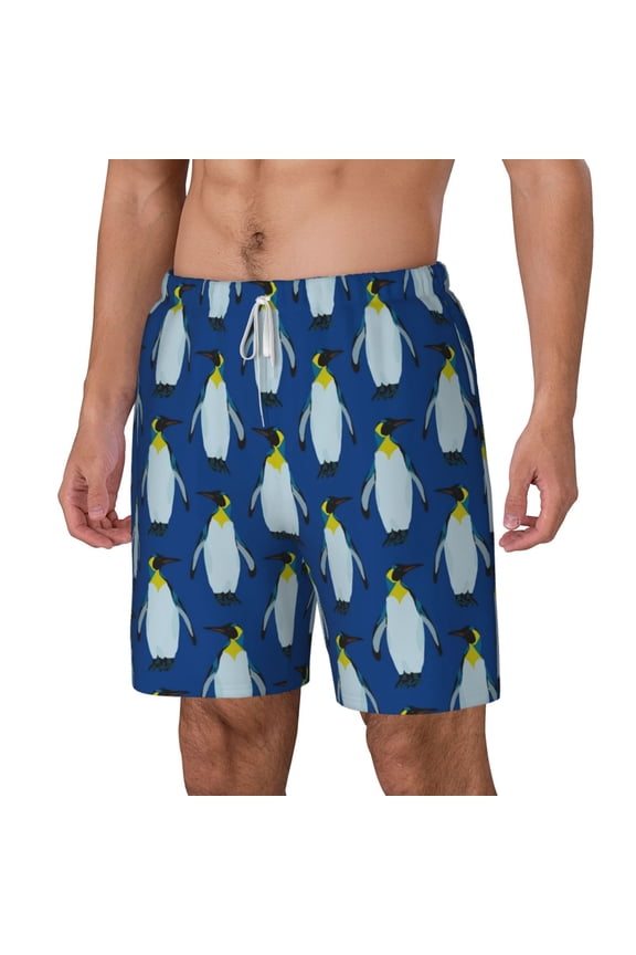 Beautiful King Penguin Pattern pattern Mens Swim Trunks with Compression Liner Stretch Beach Shorts Quick Dry with Zipper Pockets No-Chafing Board Shorts-Small