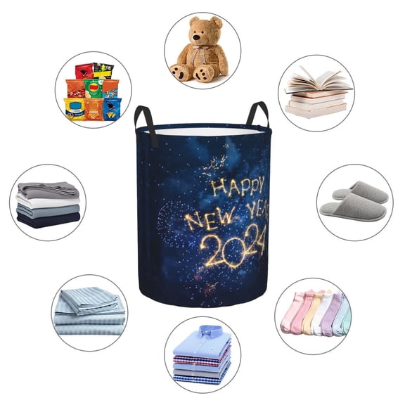 Picia Beautiful New Year 2024 Large Laundry Basket, Waterproof, Freestanding Laundry Hamper, Collapsible Tall Clothes Hamper with Extended Handles-
