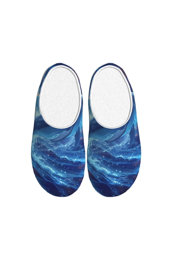 Beautiful Ocean Dolphin for Women's Lamb-hug Comfy Fleece House Slippers Memory Foam, Slip-on House Shoes Indoor Outdoor-40/41