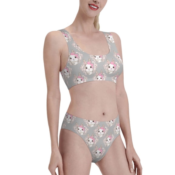 Picia Beautiful Rabbit1 Women's High Waisted Bikini Scoop Neck Swimsuit Two Pieces Bathing Suit-Medium