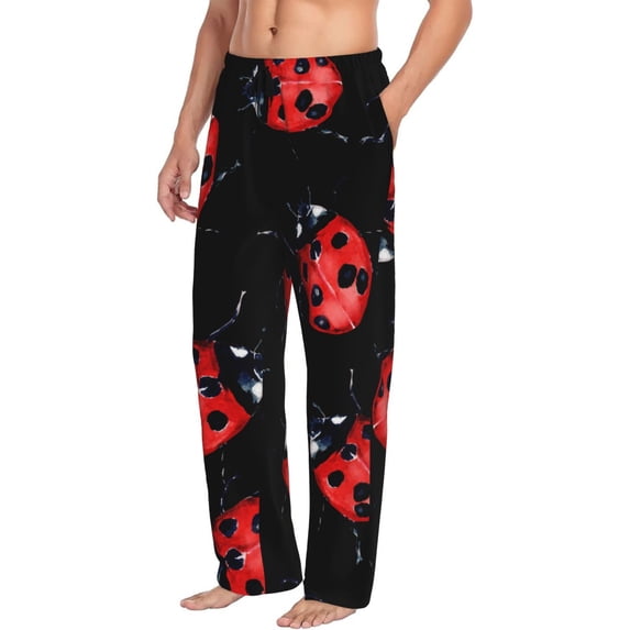Picia Beautiful Red Ladybug Mens Soft Woven Cotton Elastic Waistband Sleep Pajama Pant Lounge Sleep Pant With Pockets And Drawstring-Large
