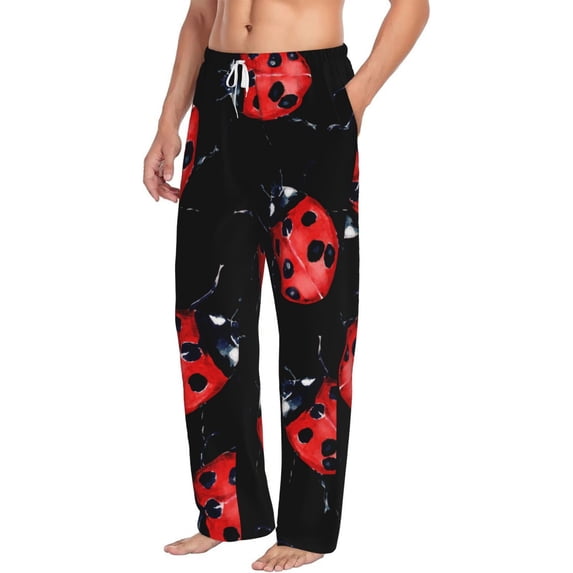 Picia Beautiful Red Ladybug Mens Soft Woven Cotton Elastic Waistband Sleep Pajama Pant Lounge Sleep Pant With Pockets And Drawstring-Medium