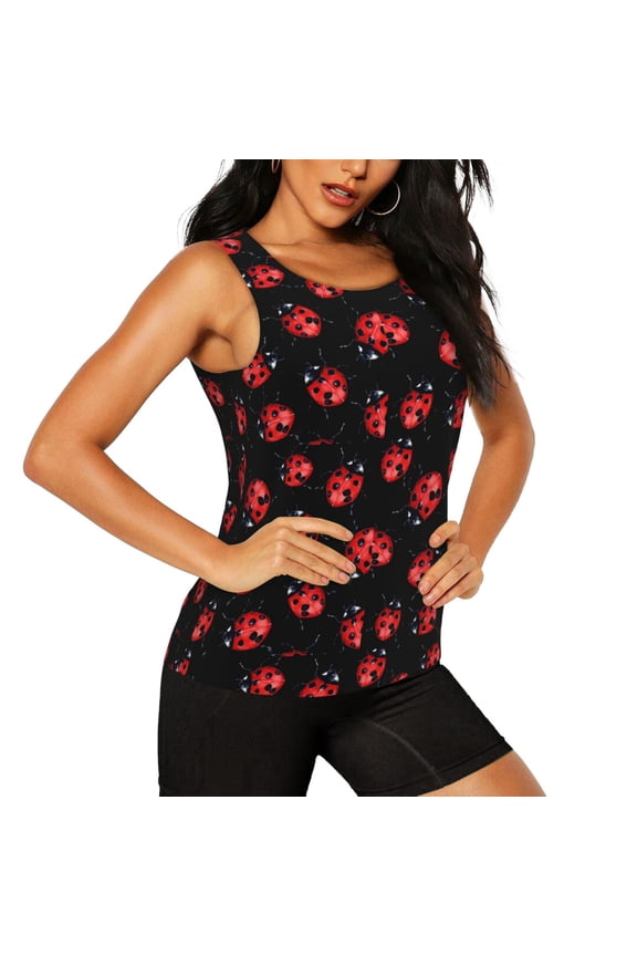 Beautiful Red Ladybug Pattern Women's Workout Tank Top,Breathable Activewear,Slim Fit Athletic Top,Versatile Workout Moisture-wicking top-Large