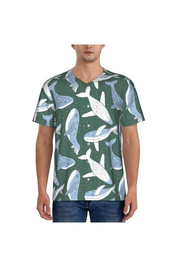 Beautiful Whales Pattern Mens Polo Shirts Quick Dry Short Sleeve Golf T Shirt Performance Moisture Wicking Casual Workout Baseball T-shirt-X-Large