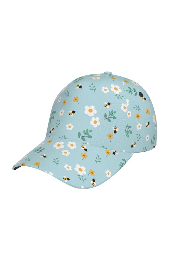 Bee Flower pattern Trucker Low Profile Hat Men Women Baseball Cap Dad Hat Adjustable Unconstructed Plain Cap