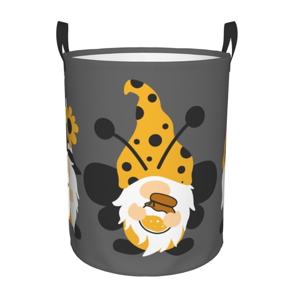 Picia Bee Gnome With Sunflower Pattern Large Laundry Basket, Waterproof, Freestanding Laundry Hamper, Collapsible Tall Clothes Hamper with Extended Handles-Medium