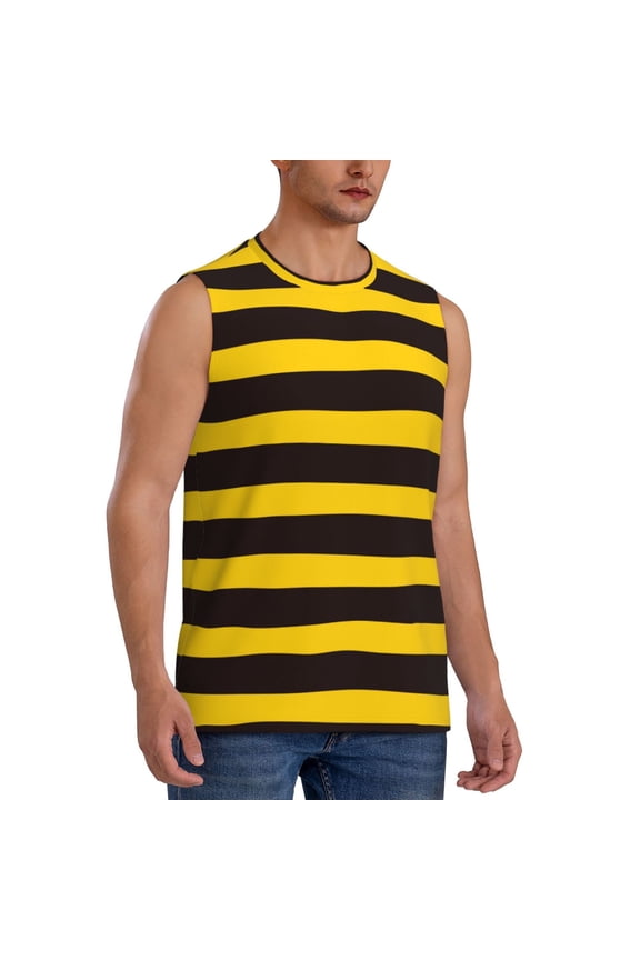 Bee Stripe mens Cotton Tank Undershirts , Moisture-wicking Ribbed Tanks, Lightweight Cotton Tank Undershirts-Medium