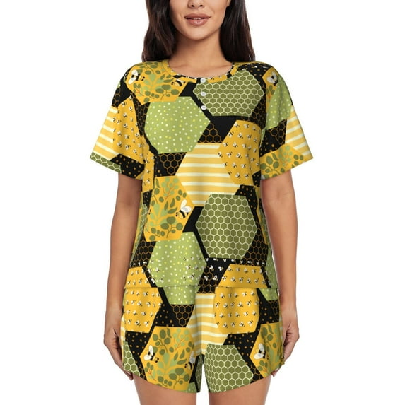 Picia Bee honey Pajamas Sets for Women Soft Short-Sleeved Pjs with Lounge Shorts Two Piece Sleepwear-Small