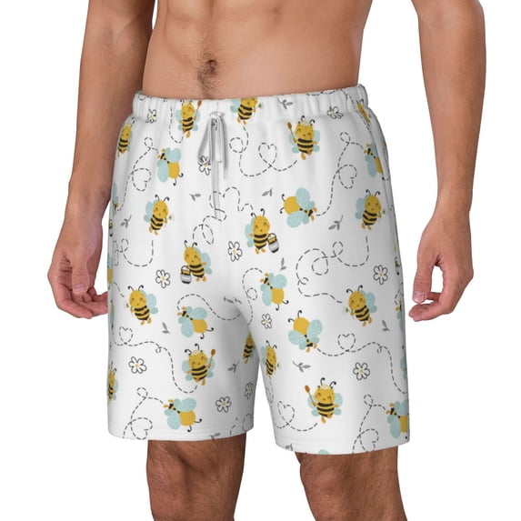 Picia Bee pattern Mens Swim Trunks with Compression Liner Stretch Beach Shorts Quick Dry with Zipper Pockets No-Chafing Board Shorts-X-Large