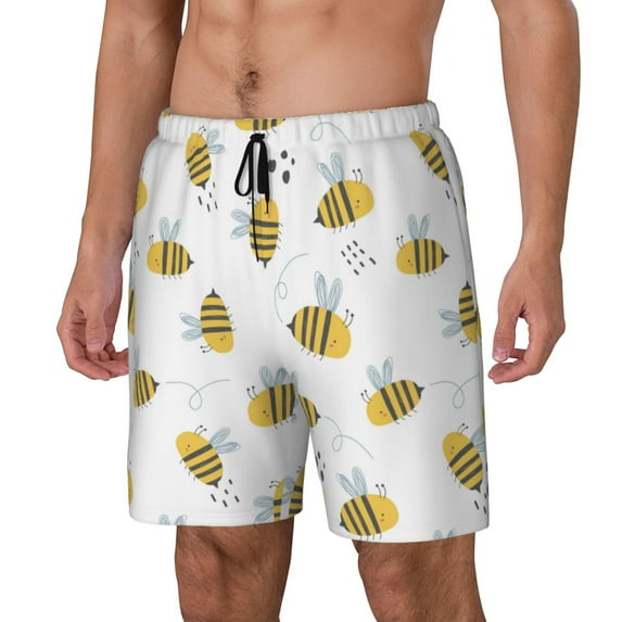 Picia Bee pattern Mens Swim Trunks with Compression Liner Stretch Beach Shorts Quick Dry with Zipper Pockets No-Chafing Board Shorts-X-Large