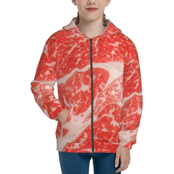 Picia Beef Steaks for Boys Fashion Full-zip Hoodies & Sweatshirts with Kangaroo Pocket,Zip-up Hooded Sweatshirt for Kid, Moisture Wicking & Breathable-Medium
