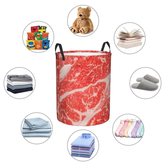 Picia Beef Steaks Large Laundry Basket, Waterproof, Freestanding Laundry Hamper, Collapsible Tall Clothes Hamper with Extended Handles-Small