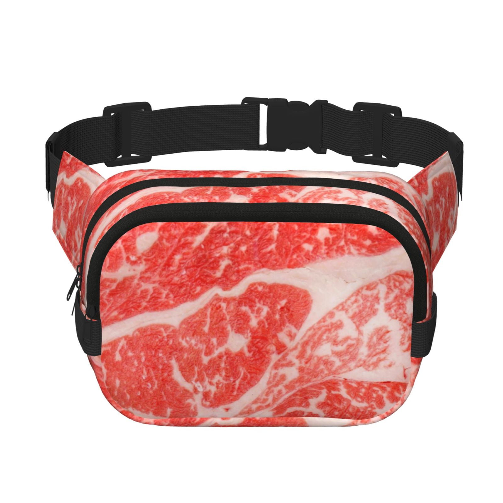Picia Beef Steaks Print Square Double-Layer Waist Bag Mini Adjustable Waist Belt Bag Exercise Running Travel Hiking