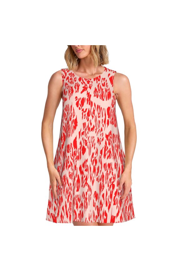 Beef1 Print Women’s Sleeveless Midi Swing Dress – A-Line Pleated Tank Sundress, Comfortable and Flowy T-Shirt Dress