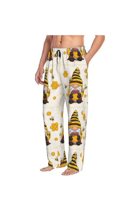 Beekeeper Gnome Holding A Glass Mens Soft Woven Cotton Elastic Waistband Sleep Pajama Pant Lounge Sleep Pant With Pockets And Drawstring-Small