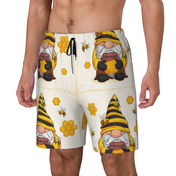 Picia Beekeeper Gnome Holding A Glass pattern Mens Swim Trunks with Compression Liner Stretch Beach Shorts Quick Dry with Zipper Pockets No-Chafing Board Shorts-Medium