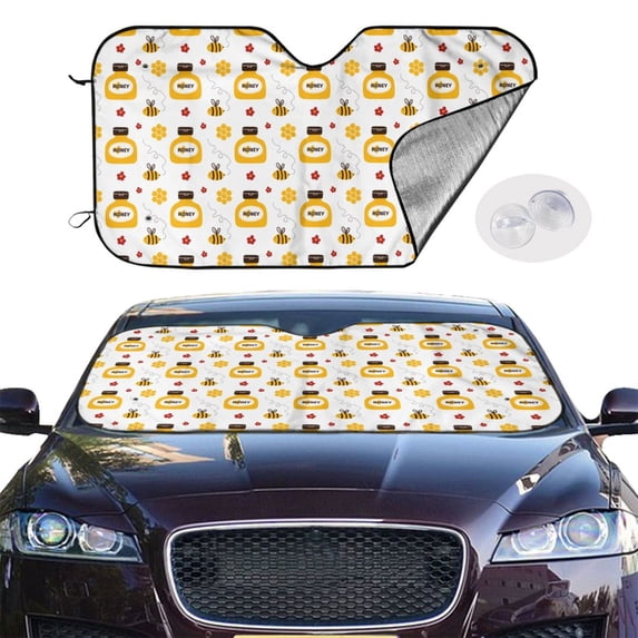 Picia Bees and Flowers Curved Windshield Sunshade Accordion Folding Style Auto Shade for Car Truck SUV Van Blocks UV Ray Sun Visor Protector -Small