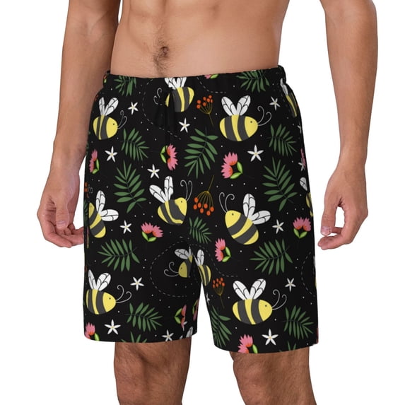 Picia Bees pattern Mens Swim Trunks with Compression Liner Stretch Beach Shorts Quick Dry with Zipper Pockets No-Chafing Board Shorts-X-Large