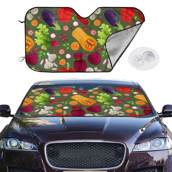 Picia Begetable Curved Windshield Sunshade Accordion Folding Style Auto Shade for Car Truck SUV Van Blocks UV Ray Sun Visor Protector -
