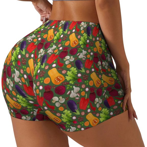 Picia Begetable Printed Workout Shorts for Women Seamless Scrunch Butt Lifting High Waisted Yoga Gym Booty Running Moisture-wicking Short Pants-Small
