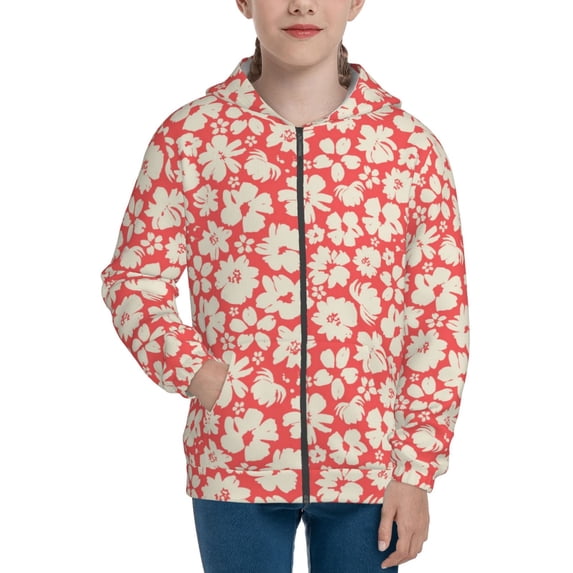 Picia Beige Flowers for Boys Fashion Full-zip Hoodies & Sweatshirts with Kangaroo Pocket,Zip-up Hooded Sweatshirt for Kid, Moisture Wicking & Breathable-Medium