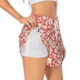 thumbnail image 1 of Picia Beige Flowers Pattern Women's 2 in 1 Athletic Running Shorts High Waisted Workout Casual Gym Sweat Shorts with Comfy Liner Zipper Pockets-Small, 1 of 9